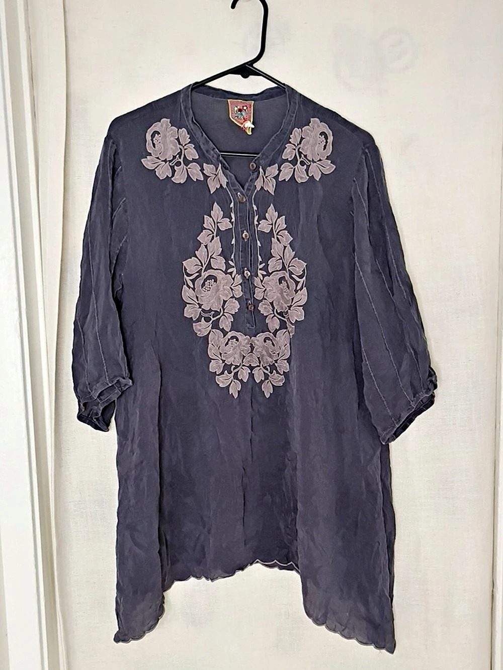 Johnny Was Embroidered Floral Tunic in Purple
